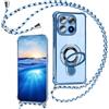 HomiTunky Custodia Glitter per Motorola Moto G14 Cover con Cordino | Bumper Trasparente in TPU Morbido Antiurto con Protezione Fotocamera Flessibile Antiurto Protettivo Cover, Blu
