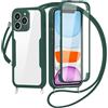 FERLAN Cover per iPhone 13 Pro con Cordino,Verde | 360 Gradi Antiurto Custodia con Protezione Schermo Integrata Trasparente Rugged TPU Bumper Doppia Protettiva Cover