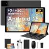 RUSHAR Tablet 10.6 Pollici con Tastiera, Android 16 Tablet con 36GB RAM+512GB ROM(TF 1TB), 4G LTE+5G WiFi, IPS 2K HD, 8000mAh, Octa-Core, 13MP+8MP, BT 5.0, GPS, Tablets in offerta, Nero