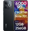 realme Note 70T Smartphone con Batteria da 6000mAh, Cellulari Sbloccato Fino a 12GB RAM Dinamica + 256GB ROM, 90Hz HD Display, Octa-Core, Protezione ArmorShell™, 300% Ultra Volume, NEXT AI, Nero