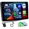 Inefala Android 15 4+128G Autoradio Wireless CarPlay con Schermo Motorizzato, 10,1 Pollici Stereo Auto Bluetooth con Android Auto CarPlay Mirror Link FM RDS GPS WiFi Telecamera Posteriore AUX USB