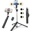 YUANRAN Magnetico Bastone Selfie,180cm Treppiede con Luce per iPhone/Android | Treppiede magnetico per cellulare con telecomando,tripode cellulare smartphone compatibile con MagSafe