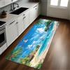 Generic Tappeto Cucina Antifatica 50 x 150 cm Spiaggia, uccelli marini e paesaggio marino Impermeabile Antiscivolo Lavabile Resistente all'Olio Blu per Cucina Sala Pranzo Soggiorno Ufficio