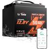 LiTime Batteria LiFePO4 12V 50Ah Compatta con Bluetooth per Barca da Pesca | Max 15000 Cicli, 640Wh, BMS 50A, Protezione dal freddo, Sostituzione AGM, Batteria Litio 12 V per Motore da Traina, Nautica