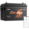LiTime Batteria LiFePO4 12V 100Ah H168 con Bluetooth per Camper, Furgone | Max 15000 Cicli, 1280Wh, BMS 100A, Sostituzione AGM, Leggera e Compatta, Batteria Litio 12 V per Caravan, Van, Barca da Pesca