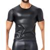 SEAUR Maglietta da uomo in ecopelle nera a maniche corte slim fit canottiera effetto bagnato senza maniche canotta girocollo nightclub camicie per feste muscolari