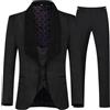 YFFUSHI Abito Cerimonia Tre Pezzi Uomo Jacquard Farfalla Cena, Nero, L