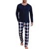 Uniexcosm Pigiama Uomo Lungo in Cotone con Pantaloni a Quadri | 95% o 65% cotone, collo serafino con 3 bottoni, taschino, maniche lunghe, pantaloni scozzesi, vita elastica e tasche