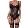 Gatamiau Lingerie Sexy Donna Intimo con Reggicalze Biancheria Intima Corsetto e Calze Completo Intimo Pizzo Push Up Lingerie Set Scollo V Trasparente Clubwear Nero Rosso