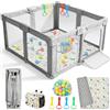 SOFTHOM Box Bambini Pieghevole con Tappeto, Portatile Recinto per Bambini Interno&Estern, Sicuro Area Attività con 360° Rete Traspirante, Base antiscivolo, Borsa Portaoggetti, 4 Maniglie, 60 Palline