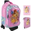 PRESTIGE & DELUXE Trolley Zaino Winx scuola versione Tonda organizzato 3 Scomparti zip per bambine primaria + Astuccio 3 piani completo di cancelleria + Diario 2026/2027 + kit penne e portachiave paillettes