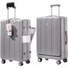 Gelory Valigia trolley a mano valigia cabina leggera rigida con porta bevande, scomparto per laptop e lucchetto TSA, ideale per viaggi e viaggi d'affari, 20 pollici, argento, Mini, Classico
