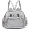 Lcarege Ita Zaino, borsa porta spille con gatto carino, argento, Argento | 3 modi di trasporto Kawaii borsa per ragazza, materiale PU, ideale per gite quotidiane, fan degli anime