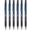 rOtring Visumax - Matite meccaniche, 0,7 mm, confezione da 6, ricaricabili, gomma a svitamento, impugnatura in gomma, fusti blu scuro