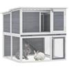 PawHut Conigliera a 2 piani in legno 98x95x102,5 cm Grigio | Conigliera resistente alle intemperie, tetto incernierato, recinto, rampa, porte, esterna per conigli e polli