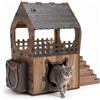 Jungengel Casetta per gatti a due piani in legno con scale, balcone e | Cuccia per gatti per interni, casetta per gatti con 2 piani, cuccia per gatti, casetta per gatti, marrone