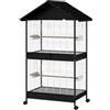 PawHut Grande Gabbia Voliera per Uccelli 2 in 1 con Ruote 94x70x158cm Nero | Vassoio Estraibile, per Pappagalli Canarini Calopsite, in Acciaio, Posatoi in Legno, Tetto, Interno Esterno
