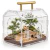 Mestive Terrario in acrilico con chiusura magnetica: 15 x 12 x 14 cm, scatola magnetica per mangime per rettili con fori di ventilazione e maniglia, terrario per rettili in acrilico per lumache