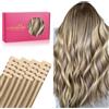 WENNALIFE Extension adesive in capelli veri, 20 pezzi, 50 g, 60 cm, castano cenere con riflessi biondo dorato Remy, invisibili, setosi e lisci