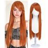 Sofeiyan Parrucca Donna,80 cm Parrucche Cosplay Anime Universale | Parrucca Lunghi Lisci con Frangia Laterale,Sintetica Resistente al Calore Capelli per Halloween Carnevale,Rosso Rame