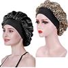 AliLeader Beanie in seta da donna, cappello in raso per capelli notti, cappello in raso con fascia elastica morbida, cappello da notte in raso, cappello di seta per trucco (nero+leopardo)