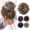 TESS Chignon Capelli Veri Extension Chignon Capelli Veri Disordinato Pelo Arruffato Pezzo di Capelli Scrunchies Estensioni di Panino Ondulato Elastico Scrunchie Chignon Coda di Cavallo,Castano+Biondo