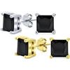 Bling Jewelry Orecchini CZ Taglio Principessa Quadrato Nero Placcato Oro In Argento Sterling Set 2
