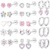 Dochais Orecchini Bambina Ragazze Anallergici Acciaio Chirurgico Argento | Set Orecchino Cerchio Donna Piccoli CZ Perla Cuore Fiore Farfalla Orecchini con Chiusura a Vite Gioielli Regalo 14 Paia