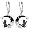 REDSUN Orecchini a forma di gatto nero, in argento Sterling 925, con montagna, luna, gatti neri, da appendere, per animali, gatti, regali di compleanno per donne, madri, mogli, ragazze, Argento sterling