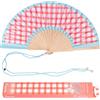 Fisura - Ventaglio in legno con stampa a quadretti vichy. Accessorio alla moda e colorato, ventaglio portatile rosa con pratico gancio. Dimensioni: 42,5 x 23 cm