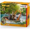Schleich - Figure di animali, gommone con ranger; 42352