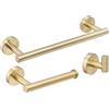 DigiRigi Set di accessori da bagno DigiRigi® composto da 3 pezzi - acciaio inossidabile SUS 304, finitura oro spazzolato, portasciugamani, portarotolo per carta igienica e ganci, resistente alla corrosione e alla ruggine, da montare a parete