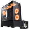 GAMEMAX, case per PC da gaming, modello VISTA AB, formato Midi-Tower, colore nero. Include 1 porta USB 3.0, 1 porta USB 2.0, 1 porta USB-C, connettori audio e alimentatore GP-400A da 400W con 80+ Bronze