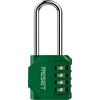 RESET-060 Lucchetto a 4 cifre, arco lungo, verde, 1 pz | Lucchetto a 4 cifre reimpostabile con arco lungo; arco 0,6 cm, larghezza interna 1,9 cm e altezza totale 11,6 cm.