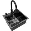 KigerNee Lavello da cucina multifunzionale, 45 x 40 cm, in acciaio inox, colore nero, con rubinetto estraibile e lavastoviglie per tazze, 1 vasca, lavello da incasso, con design a forma di X, dispenser per
