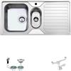 Fhuller PG1002RVS ● Lavello FHULLER Incasso Cucina Prestige 100X50 1 Vasca 34X40 + 1 16,5X29,7 Sinistra Gocciolatoio Destra, Spessore Acciaio 7/10 Profonde H 19,4 Realizzato Acciaio Spazzolat Made Italy