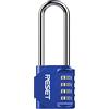RESET-060 Lucchetto a 4 cifre, arco lungo, blu, 1 pz | Lucchetto a 4 cifre reimpostabile con arco lungo; arco 0,6 cm, larghezza interna 1,9 cm e altezza totale 11,6 cm.