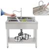 Mqwdxzfes Lavabo indipendente in acciaio inox, grande lavello singolo con scolapiatti e rubinetto estraibile, per cucina commerciale (90 x 60 x 80 cm, argento)