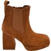 Malu Shoes Tronchetto Donna Stivaletto camoscio Cuoio Punta Quadrata Tacco 8cm Plateau Zeppa 3cm Elastico Zip Effetto calzino