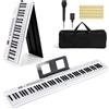 KOMFOTTEU Pianoforte Digitale 88 Tasti Pieghevole, con MIDI Wireless, Altoparlanti Doppii, 1000 Timbri E Ritmi, Tastiera Elettronica Semi-Pesato, Pianola Facile da Trasportare con Borsa (Bianco)