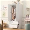 WOSEVR Armadio moderno 170 x 70 x 40 cm con 2 cassetti e 2 ante (bianco-I) | Mobili portaoggetti, armadi alti in legno, guardaroba, asta per vestiti, per camera da letto, soggiorno