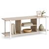 PALUPLUS Mobile Porta TV per Televisori fino a 50'', Mobile Basso con 4 Scomparti Aperti, 120x35x46 cm, Bianco e Legno, Struttura in Acciaio e Ripiani in MDF, per Soggiorno e Camera Letto - 1775 - F