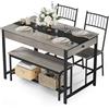 Garvee Set da pranzo 4 posti con panca e 2 sedie, tavolo cucina rettangolare salvaspazio in legno stile farmhouse, con 2 cassetti e ripiano portaoggetti - Colore: grey