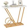LIFEZEAL Tavolo consolle dorato, tavolo d'ingresso rettangolare con piano in finto marmo e struttura geometrica, consolle design moderno per corridoio, ingresso, soggiorno, 100 x 29,5 x 81 cm