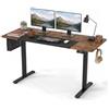 KOMFOTTEU Scrivania Elettrica Regolabile in Altezza 72-118 cm, Marrone | Scrivania da Ufficio 140 x 60 cm con 2 Ganci, Funzioni di Memoria e Foro per Cavi, Tavolo per Computer per Casa e Studio