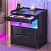 Vlsrka Comodino RGB con illuminazione Cielo Stellato, Cassetto Nascosto | nero comodini bianchi con illuminazione regolabile, sensore di movimento, porte USB Type-C, 2 prese di corrente, soggiorno