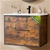 ELUCHANG Mobile Bagno con Lavabo con Lavatoio Ceramica,Vintage | Lavabo con mobiletto inferiore, 60 x 40 x 58 cm, 2 cassetti grandi, lavabo in ceramica, mobili da bagno
