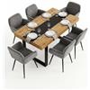 Hitsuki Set Sala da Pranzo Tavolo Faggio con 6 Poltroncine Grigio Scuro | Tavolo 160×80×75cm con fascia centrale nera e poltroncine in tessuto morbido per pasti comodi durante la giornata