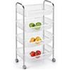 BAKAJI Carrello Portafrutta con 4 Cestelli in Plastica e Struttura in Metallo, Cestello Portatutto Salvaspazio Multiuso, Organizer per Casa, Cucina, Scaffale con 4 Ruote Piroettanti 28 x 46 x 90 cm