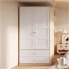 GYNGTLC Armadio a 2 ante con 2 cassetti e asta appendiabiti, mobile camera da letto, guardaroba 100 x 48 x 180 cm, bianco e effetto legno, naturale + bianco